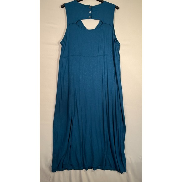 J Jill Sz 3X Blue Sleeveless Pockets V Neck Open Back Rayon‎ Spandex Dress - Picture 7 of 7
